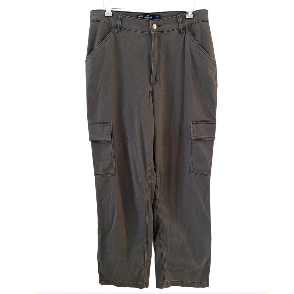Hollister Ultra High-Rise Dad Pants Dark Grey Cargo Straight Leg‎ 13L W31 NWT